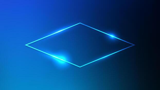 Neon rhomb frame with shining effects on dark blue background. Empty glowing techno backdrop. illustration vector