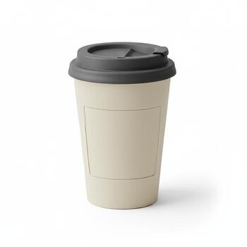 Modern reusable coffee cup with blank label for branding photo