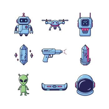 a set of pixel art icons depicting various objects vector