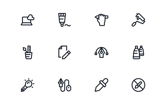 Design and Painting Icons with balanced flat design for color mixing, art production, and creative concept visuals in web and mobile applications. vector