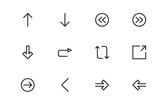 Circle and Arrow Icons with elegant minimal outline for target directions, process flow, and visual navigation in modern UI and UX projects. vector