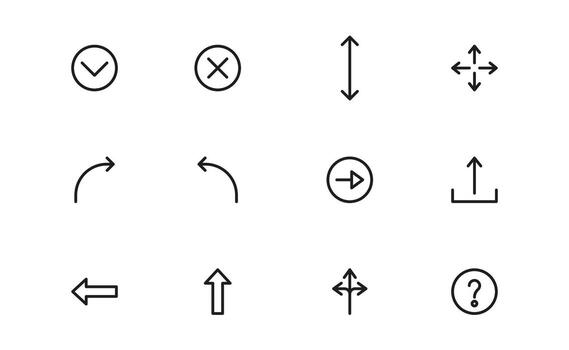 Circle and Arrow Icons with stylish minimal outline for movement direction, process rotation, and navigation cues in modern digital designs. vector