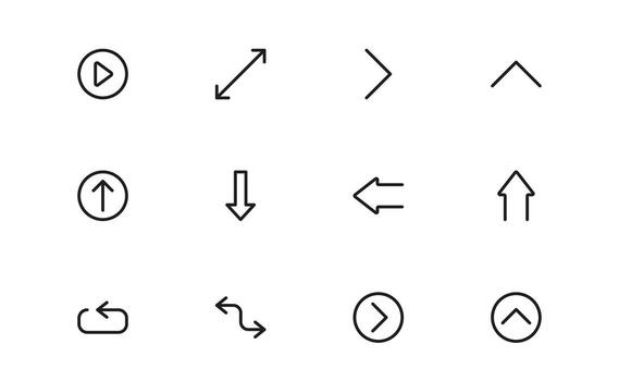 Circle and Arrow Icons with precise line art for circular diagrams, target points, and process visualization in digital dashboards and visuals. vector