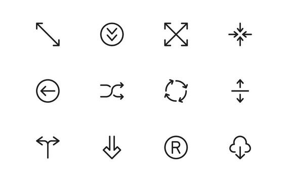 Circle and Arrow Icons with clean line style for flow diagrams, rotation visuals, and navigation tools in dashboards and UI designs. vector