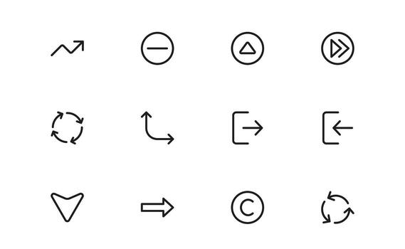 Circle and Arrow Icons with minimal flat outline for data movement, progress indication, and motion direction in web and mobile platforms. vector