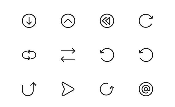 Circle and Arrow Icons with flat minimal outline design for navigation, progress, and direction symbols in modern apps and digital interfaces. vector