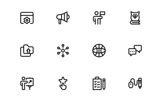 Technology and Development Icons with precise line art for software creation, AI research, and innovation management in dashboards and visual projects. vector