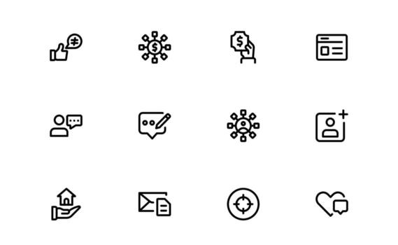 Social Sharing Icons with clean flat outline for digital networks, online communication, and content exchange in UI and UX platforms. vector