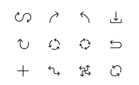 circulo y flecha íconos con equilibrado línea Arte para Progreso efectos visuales, dirección indicadores, y rotación fluir en sitios web y móvil tableros de instrumentos. vector