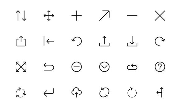 Circle and Arrow Icons with simple minimal outline for direction visuals, process rotation, and circular movement for websites and applications. vector
