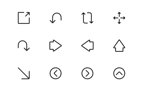 Circle and Arrow Icons with precise minimal lines for workflow progress, rotation indicators, and navigation loops in web and mobile platforms. vector
