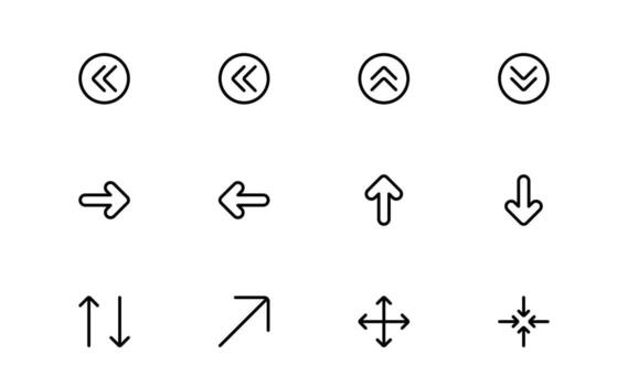 Circle and Arrow Icons with smooth flat lines for workflow visuals, navigation motion, and process tracking in web applications and UI projects. vector