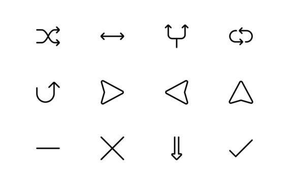 Circle and Arrow Icons with stylish minimal outline for rotation visuals, direction flow, and movement arrows in modern mobile and web designs. vector