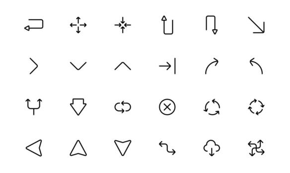 Circle and Arrow Icons with balanced flat design for direction symbols, process flows, and progress tracking visuals in apps and digital interfaces. vector