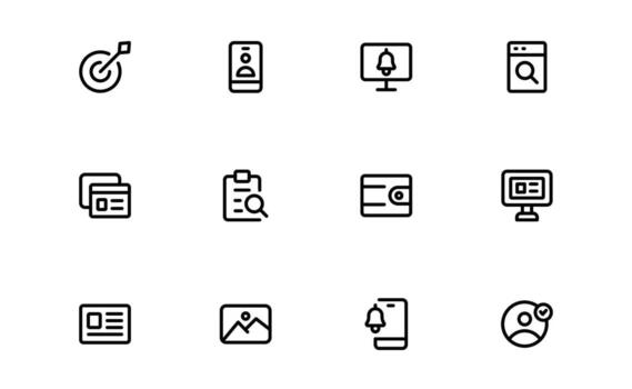Subscription Services Icons with clean flat outline for account upgrades, recurring payments, and digital subscriptions in web applications. vector