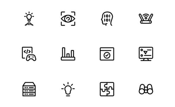 Modern Technology and Development Icons with stylish minimal design for software projects, tech innovation, and coding systems in modern digital platforms. vector