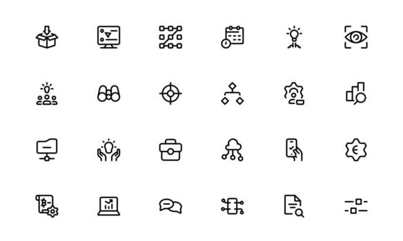Modern Technology and Development Icons with modern flat style for AI development, coding systems, and software progress in dashboards and mobile platforms. vector