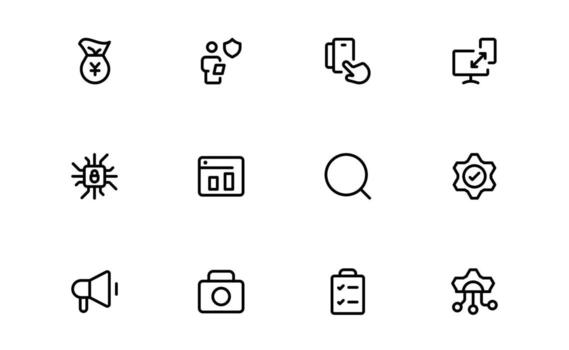 Modern Technology and Development Icons with smooth flat lines for software systems, tech upgrades, and digital innovation in websites and dashboards. vector