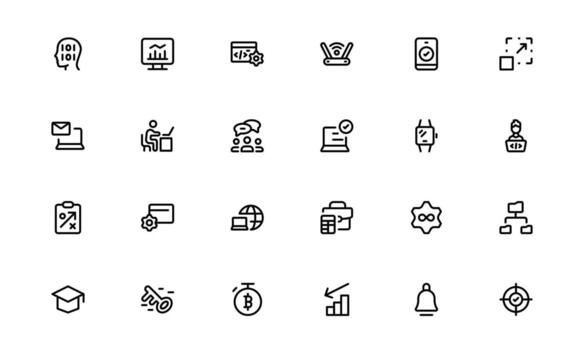 moderno tecnología y desarrollo íconos con creativo plano líneas para ai herramientas, programación efectos visuales, y sistema diseño en moderno ui y ux proyectos vector