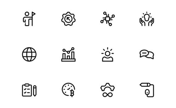 Modern Technology and Development Icons with modern minimal outline for futuristic software, automation, and innovation workflow in apps and websites. vector