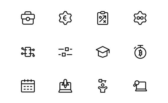 Modern Technology and Development Icons with clean line style for coding, futuristic systems, and technical workflow in web dashboards and mobile platforms. vector