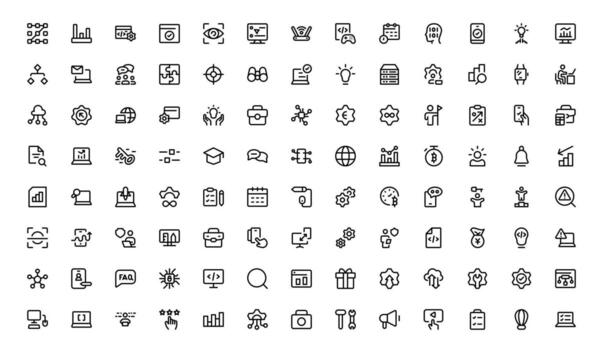 Modern Technology and Development Icons with flat minimal outline design for AI, software engineering, and digital innovation in modern apps and websites. vector