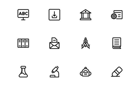 Modern Education Tools Icons with modern flat style for digital courses, learning management, and interactive study visuals in dashboards and web apps. vector