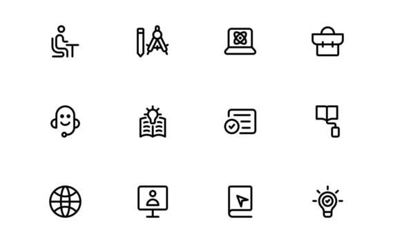 Modern Education Tools Icon Set Illustration. Featuring Essential Symbols for Learning, Teaching, and Study to Enhance for Educational Projects. vector