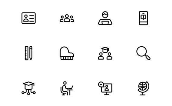 Modern Education Tools Icons with elegant minimal outline for digital teaching aids, online courses, and education technology in UI and UX designs. vector