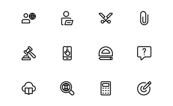 Modern Education Tools Icons with creative flat lines for digital courses, student tools, and interactive learning visuals in UI and UX designs. vector