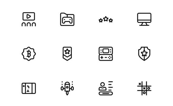 Gaming Icons with stylish minimal design for esports competitions, digital games, and controller interfaces in modern digital dashboards. vector