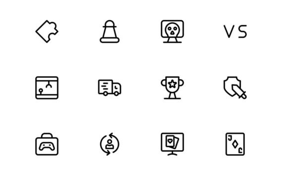 Gaming Icons with modern flat style for console icons, multiplayer interactions, and game visuals in digital dashboards. vector