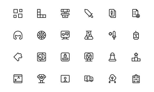 Gaming Icons with smooth flat lines for digital consoles, gamepads, and virtual player controls in websites and mobile apps. vector