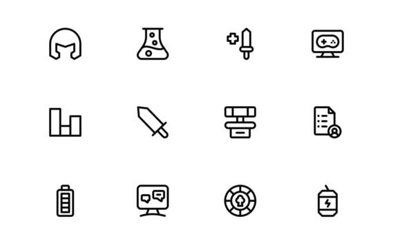 Gaming Icons with creative flat lines for player avatars, controller icons, and gaming interfaces in UI and UX designs. vector
