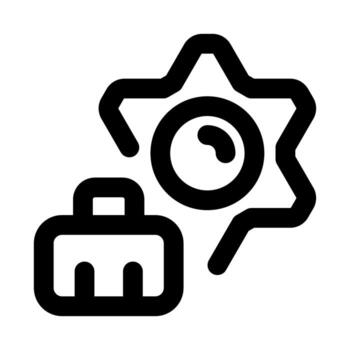 maletín con engranaje ajuste plano mínimo contorno icono representando negocio gestión, flujo de trabajo, y moderno proyecto configuración diseño vector