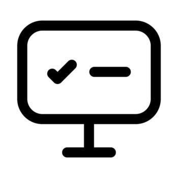 computadora Lista de Verificación plano mínimo contorno icono representando tarea seguimiento, sistema verificación, y moderno digital organización diseño vector