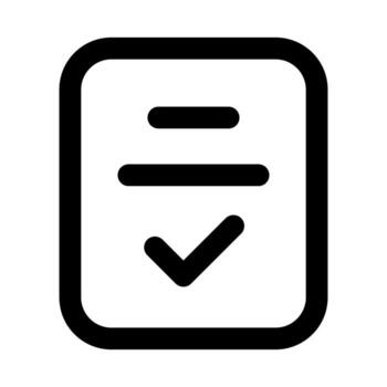 cheque documento plano mínimo contorno icono representando archivo verificación, aprobación, y moderno digital administración diseño vector