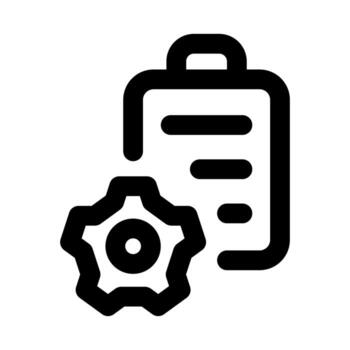 portapapeles con engranaje plano mínimo contorno icono representando tarea gestión, sistema configuración, y moderno flujo de trabajo diseño vector