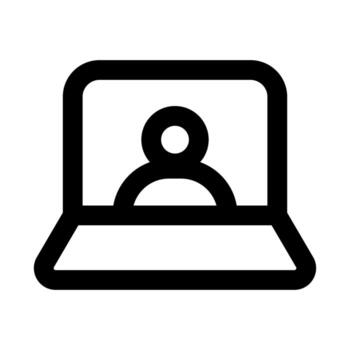 Laptop User flat minimal outline icon representing computer work, digital activity, and modern professional tasks design vector