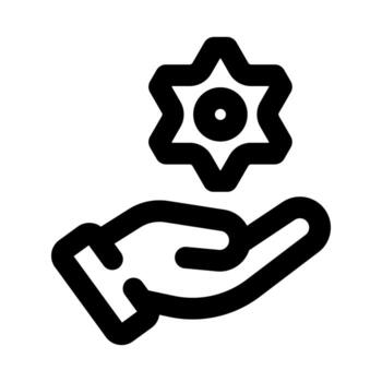 engranaje en mano plano mínimo contorno icono representando sistema apoyo, gestión, y moderno flujo de trabajo asistencia diseño vector