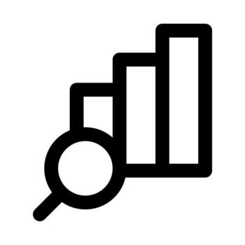 Chart with Magnifying Glass flat minimal outline icon representing data analysis, statistics review, and modern business insights design vector