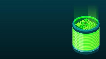 isometrico Banca dati animazione. isometrico futuristico server. grande dati isometrico. nube calcolo e file nube Conservazione. isometrico tecnologia. 4k animato video