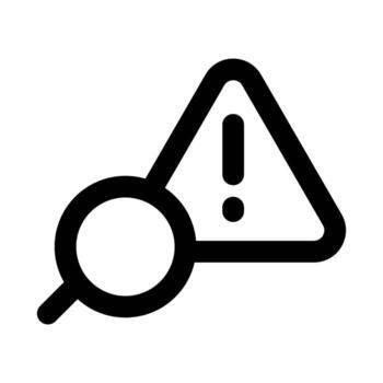 Alert icon in flat minimal outline style representing attention warning check error inspect and search notification concept vector