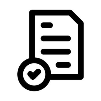 Survey, Approved Document, File Accept icon in clean modern outline style illustrating form submission, document approval, and file management process vector