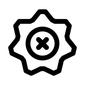 Gear with a Cross icon representing system error, configuration issue, and process disruption concept vector