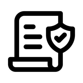 Policy Document, Document Security icon in modern flat outline style illustrating compliance, data protection, and secure record management concept vector