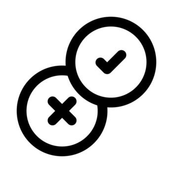 decisión, validación y pruebas icono en moderno plano contorno estilo ilustrando evaluación, calidad controlar, y aprobación proceso concepto vector