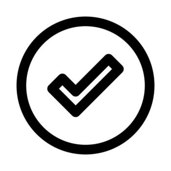 Checkmark, Tick, Verify, Approve icon in modern flat outline style illustrating confirmation, validation, and approval process concept vector