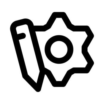 Customisation, Gear and Pencil icon in modern flat outline style illustrating settings adjustment, personalization, and configuration concept vector