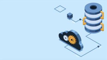 isometrisk moln databas animation. databas med moln server. moln lagring. data överföring teknologi. isometrisk teknologi. 4k animerad i isometrisk stil. video